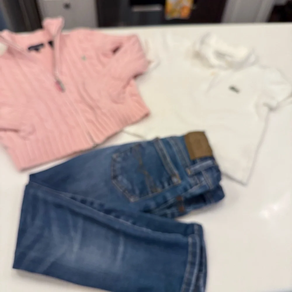 Polo Ralph Lauren 3 PCS Pink Cable Knit Zip Up Sweater, Polo Shirt Jeans Sz 4T